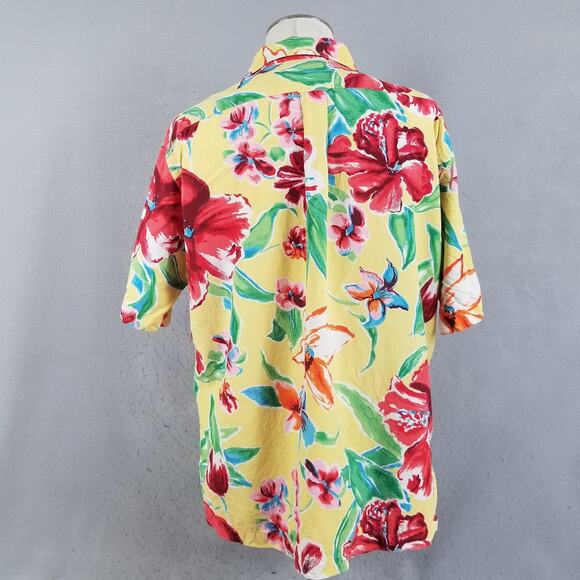 Polo Ralph Lauren Caldwell Shirt Mens Large Yellow Silk Cotton Camp Hawaiian - Picture 5 of 11